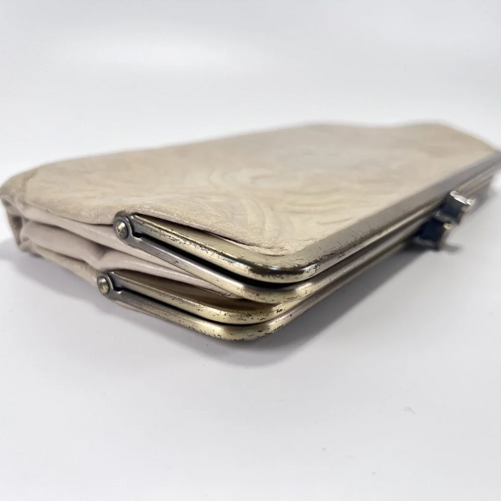 Hobo Double Frame Embossed Leather‎ Clutch Lauren Wallet In Off-White